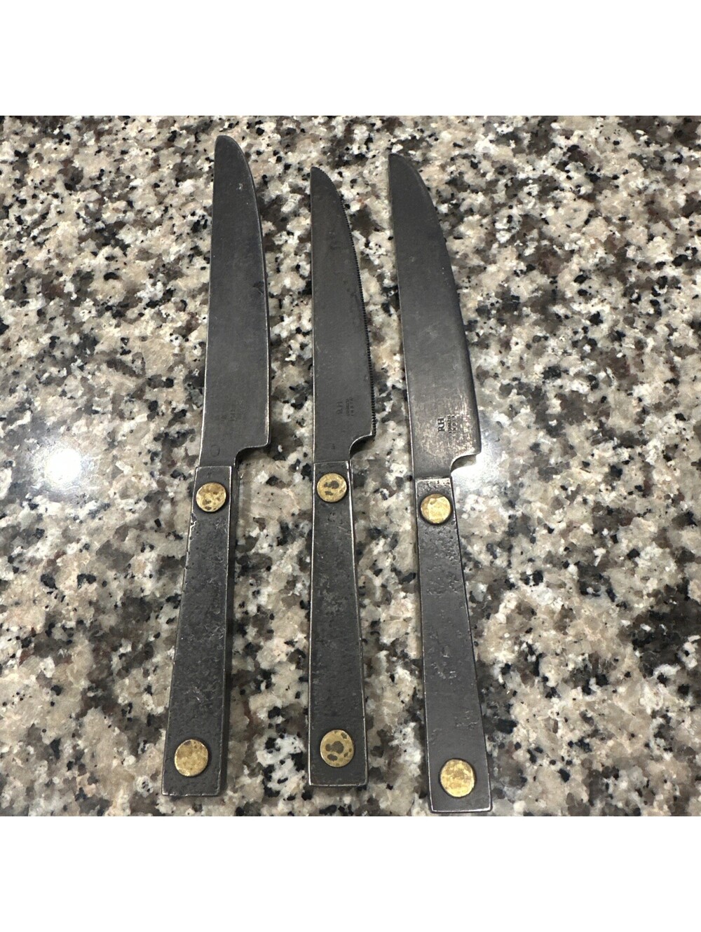 Hammered Steel Rivet Flatware 3 Knives Jefferson Mack Rare Restoration Hardware